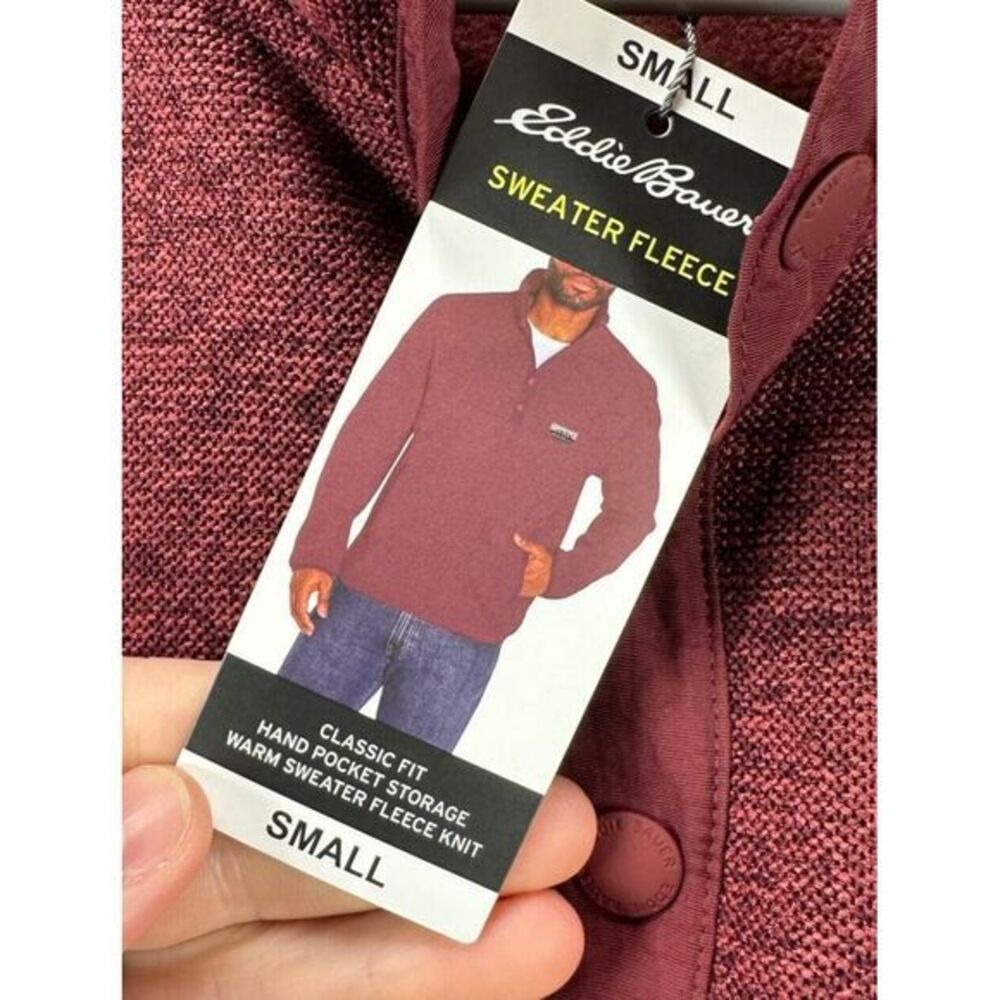 Eddie Bauer Sweater Mens Small Maroon Knit Fleece‎ Snap Pullover Classic Fit NEW - Picture 8 of 13